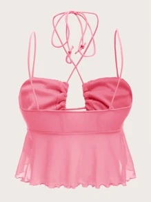 SHEIN ICON Áo khoác và áo lót dành cho xe tăng nữ Lộ Lưng Buộc lại Nếp gấp Phần Ngực màu trơn Giải trí - Hồng - Xem 2