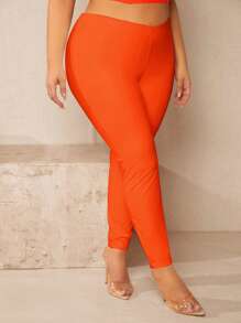 SHEIN SXY Plus Neon Orange Leggings - Orange - View 3