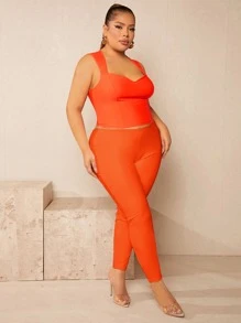 SHEIN SXY Plus Neon Orange Leggings - Orange - View 5