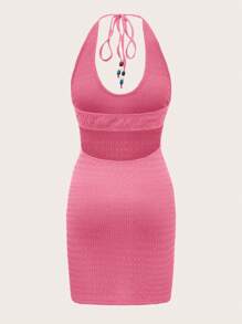 SHEIN ICON Đầm Lộ Lưng Buộc lại màu trơn Gợi cảm - Hồng - Xem 2
