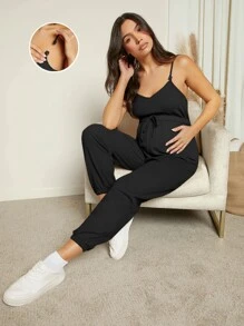 SHEIN Maternity Drawstring Waist Removable Strap Cami Jumpsuit - Black - View 1
