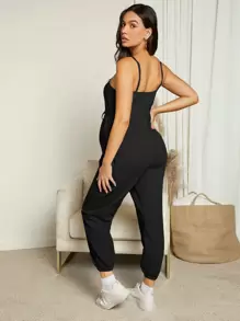 SHEIN Maternity Drawstring Waist Removable Strap Cami Jumpsuit - Black - View 2