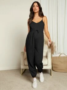 SHEIN Maternity Drawstring Waist Removable Strap Cami Jumpsuit - Black - View 3