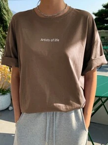 DAZY Letter Graphic Drop Shoulder Tee Oversized T-Shirt