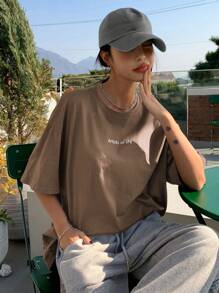 DAZY Letter Graphic Drop Shoulder Tee Oversized T-Shirt