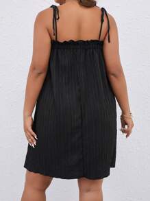 SHEIN LUNE Plus Tie Shoulder Frill Trim Cami Dress - Black - View 2