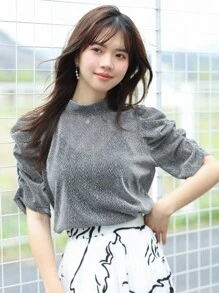 DAZY Áo thun nữ Nút Xù cắt màu trơn Giải trí - Xám - Xem 1