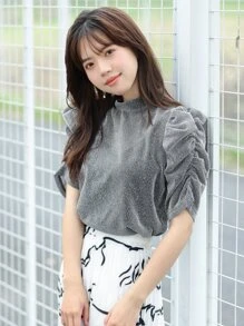 DAZY Áo thun nữ Nút Xù cắt màu trơn Giải trí - Xám - Xem 3