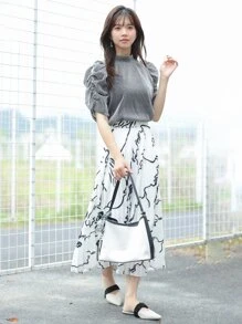 DAZY Áo thun nữ Nút Xù cắt màu trơn Giải trí - Xám - Xem 7