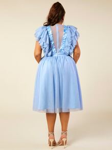 SHEIN SXY Plus Ruffle Trim Mesh Overlay Dress - Baby Blue - View 2