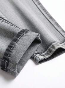 Pantalones vaqueros slim rectos para hombres con lavado desteñido, rasgados y deshilachados - Gris - Ver 3
