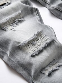 Quần Jeans Nam Ôm Vừa Vặn, Cổ Điển, Đã Giặt - Xám - Xem 4