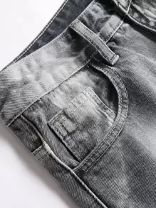 Quần Jeans Nam Ôm Vừa Vặn, Cổ Điển, Đã Giặt - Xám - Xem 5
