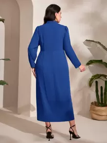 Modelyn Plus Mock Neck Knot Front Wrap Hem Dress