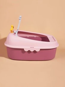 1set Two Tone Litter Box With Cat Litter Shovel For Cat For Cleaning - Pink - View 3