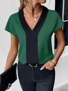 SHEIN Clasi 拼接邊蝙蝠袖襯衫