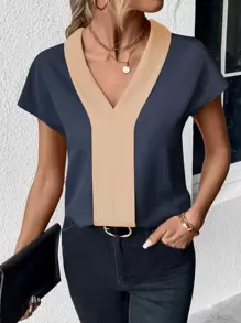 SHEIN Clasi Colourblock Batwing Sleeve Blouse - Multicolor - View 1