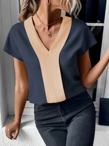 SHEIN Clasi Colourblock Batwing Sleeve Blouse - Multicolor - View 3