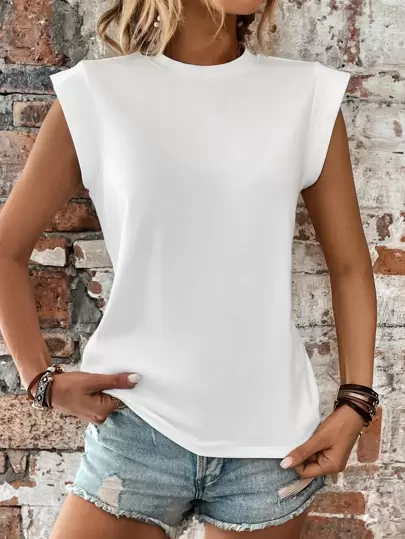 Breezaya Camiseta unicolor de cuello redondo
