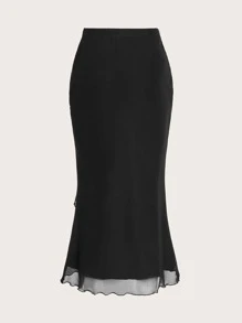 ROMWE 素色木耳邊魚尾短裙 - 黑色 - 查看 2