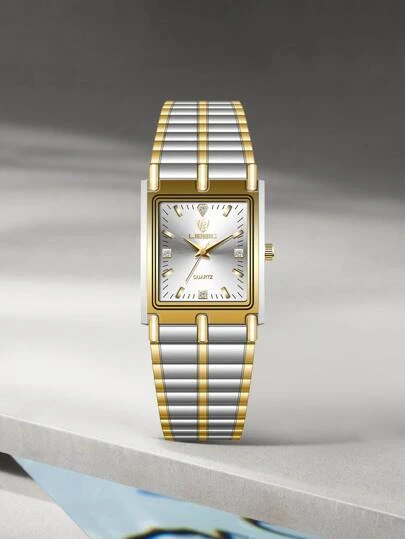 LIEBIG 男士水鑽裝飾方形指針石英表