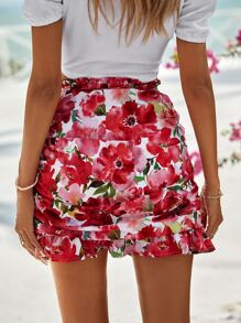 SHEIN VCAY Falda con estampado floral fruncido bajo con fruncido - Multicolor - Ver 1