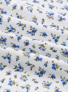 ROMWE Kawaii Áo khoác và áo lót dành cho xe tăng nữ Tương phản ren Gân đan Họa tiết hoa Boho - Xanh và trắng - Xem 3