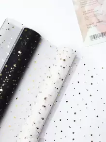 1卷滌綸禮品包裝供應,現代星月圖案禮品包裝供應適用於畢業禮物製作 - 白色 - 查看 1