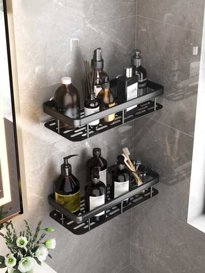 1pc Aluminum Alloy Bathroom Storage Rack, Modern Punch-free Organizer For Bathroom