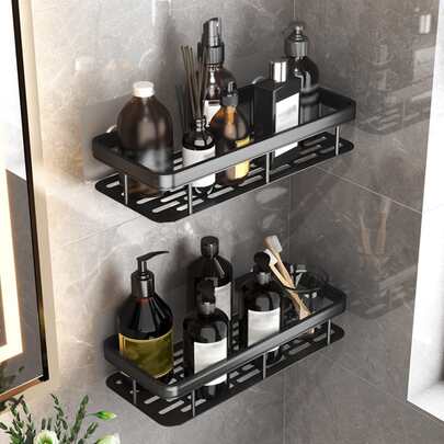 1 chiếc kệ đựng đồ nhà tắm bằng hợp kim nhôm, kiểu dáng hiện đại, không cần khoan, dùng cho phòng tắm.