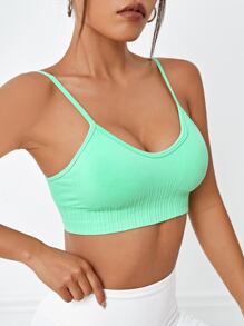 Core Rhythm Core Rhythm Women's Single-Piece Charming Green Bra Camisole Halter Strapless Detachable Cups Seamless Knit Sexy Yoga Underwear Sports Compression Soft Stretchy Tight Breathable Long Sports Bra Shaping Contour Type Suitable For Pilates Running Cycling Fitness Outdoor Sports Training Sports Thick Tight Backless Camisole, Fashionable Suitable For Spring, Summer And All Seasons Best-Selling Styles - Mint Green - View 3