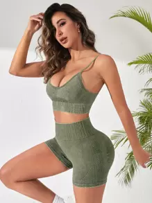 Easithlete Bộ đồ thể thao co giãn cao liền mạch dành cho nữ - xanh quân đội - Xem 4