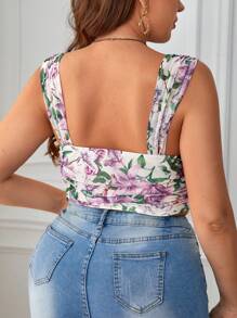SHEIN Privé Top con estampado floral fruncido bajo pañuelo ancho tirantes - Multicolor - Ver 2