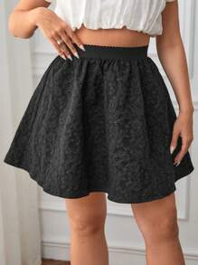 SHEIN Essnce Plus High Waist Jacquard Flare Skirt - Black - View 1