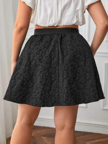 SHEIN Essnce Plus High Waist Jacquard Flare Skirt - Black - View 2