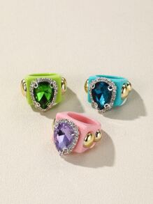 3入組/套水鑽裝飾戒指 - 彩色 - 查看 2