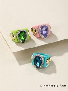 3入組/套水鑽裝飾戒指 - 彩色 - 查看 3