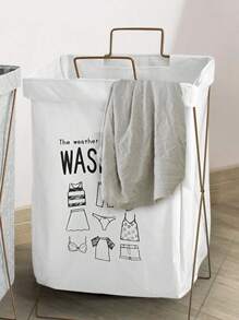 1入組字母圖形洗衣籃現代無紡布可折疊家用洗衣籃 - 白色 - 查看 2