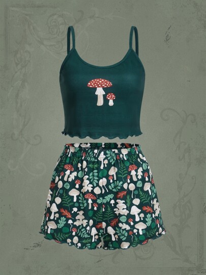 Inna Moreva Fairycore Mushroom Print Lettuce Trim PJ Set