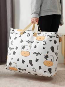 1pc Cartoon Cow Pattern Foldable Storage Bag, Non-Woven Fabric Quilt Storage Bag For Home Room Decor Home Decor Fall Decor Bedroom Decor - White - View 1