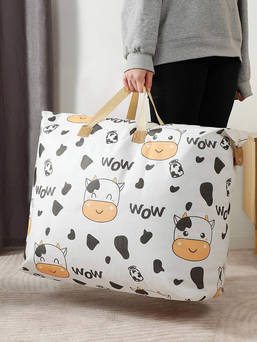1pc Cartoon Cow Pattern Foldable Storage Bag, Non-Woven Fabric Quilt Storage Bag For Home Room Decor Home Decor Fall Decor Bedroom Decor - White - View 1