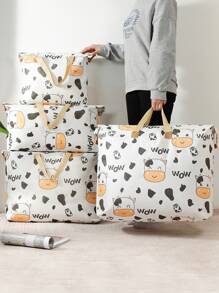 1pc Cartoon Cow Pattern Foldable Storage Bag, Non-Woven Fabric Quilt Storage Bag For Home Room Decor Home Decor Fall Decor Bedroom Decor - White - View 2