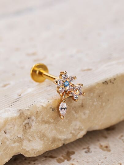 1 件水钻花朵装饰耳钉情人节礼物