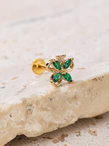 1入組方晶鋯石花朵裝飾耳釘 - 金黃色 - 查看 1