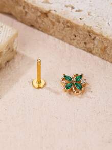 1入組方晶鋯石花朵裝飾耳釘 - 金黃色 - 查看 2