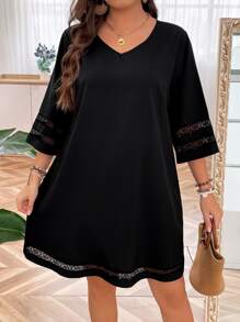 SHEIN LUNE Vestido túnico con encaje en contraste - Negro - Ver 1
