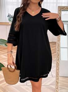 SHEIN LUNE Vestido túnico con encaje en contraste - Negro - Ver 5