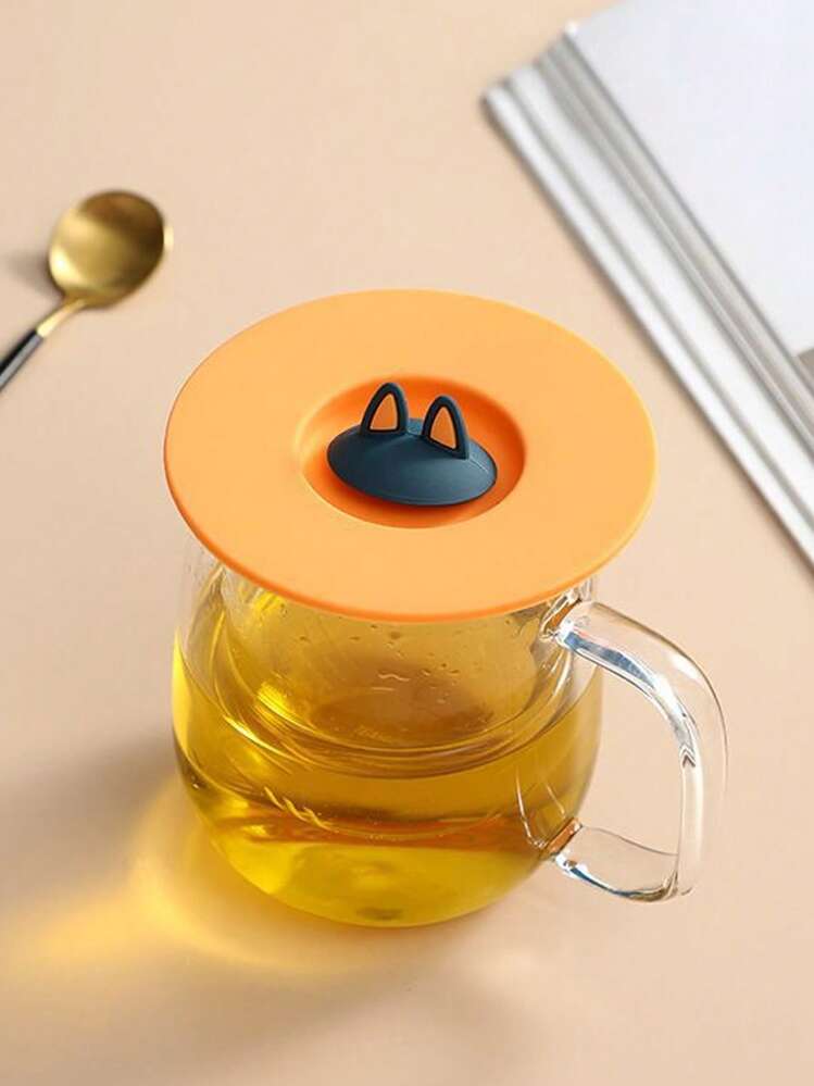 1pc Silicone Cup Lid, Cute Cartoon Ear Decor Mug Cover For Home - Multicolor - View 1