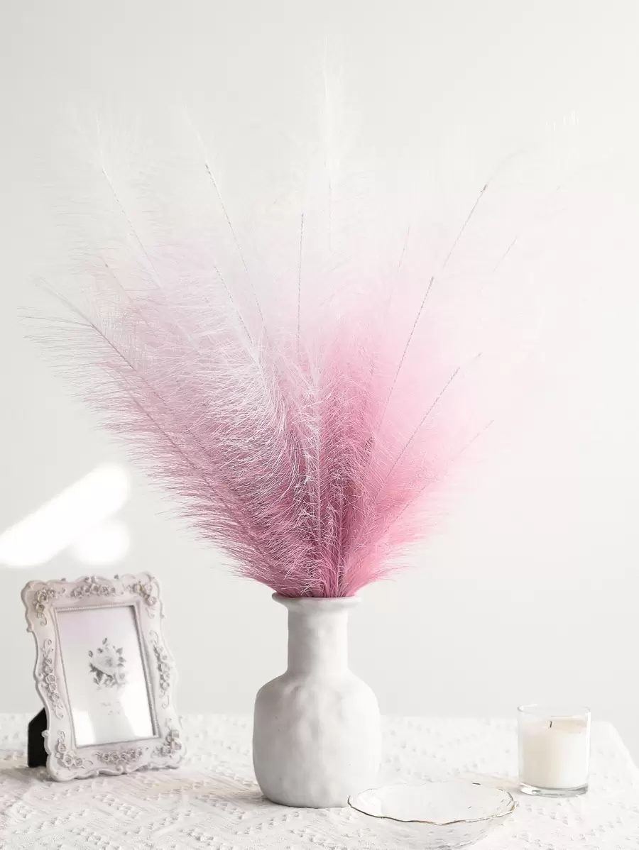 1pc Plastic Artificial Plant, Cottagecore Ombre Reed Design Fake Plant For Home Decoration - Pink - View 1
