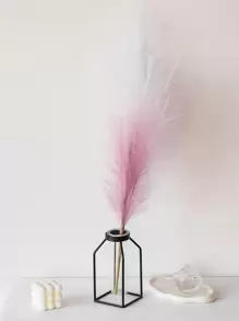 1pc Plastic Artificial Plant, Cottagecore Ombre Reed Design Fake Plant For Home Decoration - Pink - View 3